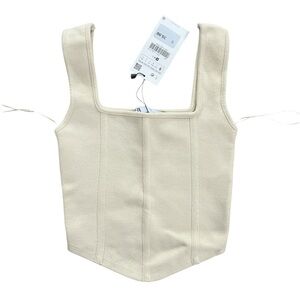 Zara Cream Square Neck Cropped Tank Top